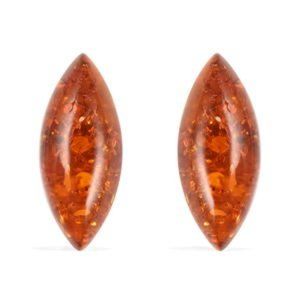 Baltic Cognac Colored Amber Stud Earrings in Sterling Silver